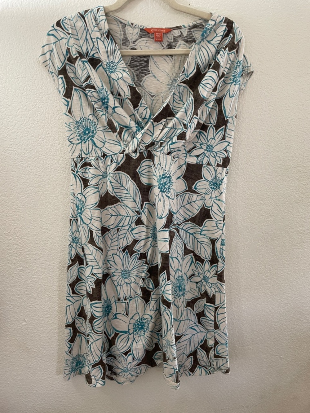 Tommy Bahama White Teal  Floral Midi Dress resort pool party m 100% cotton